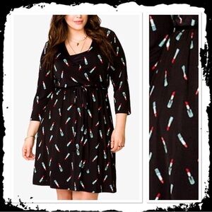 FOREVER 21 Lipstick Print Black faux wrap dress plus Size 3X